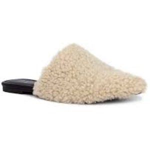 Faux Shearling Fur Sherpa Slides Mules Vegan 7.5 Natural Beige Sugar Actly